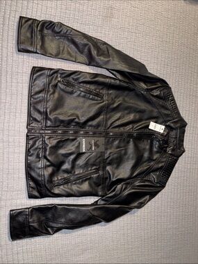 Express Men’s Black Faux Leather Bomber Jacket